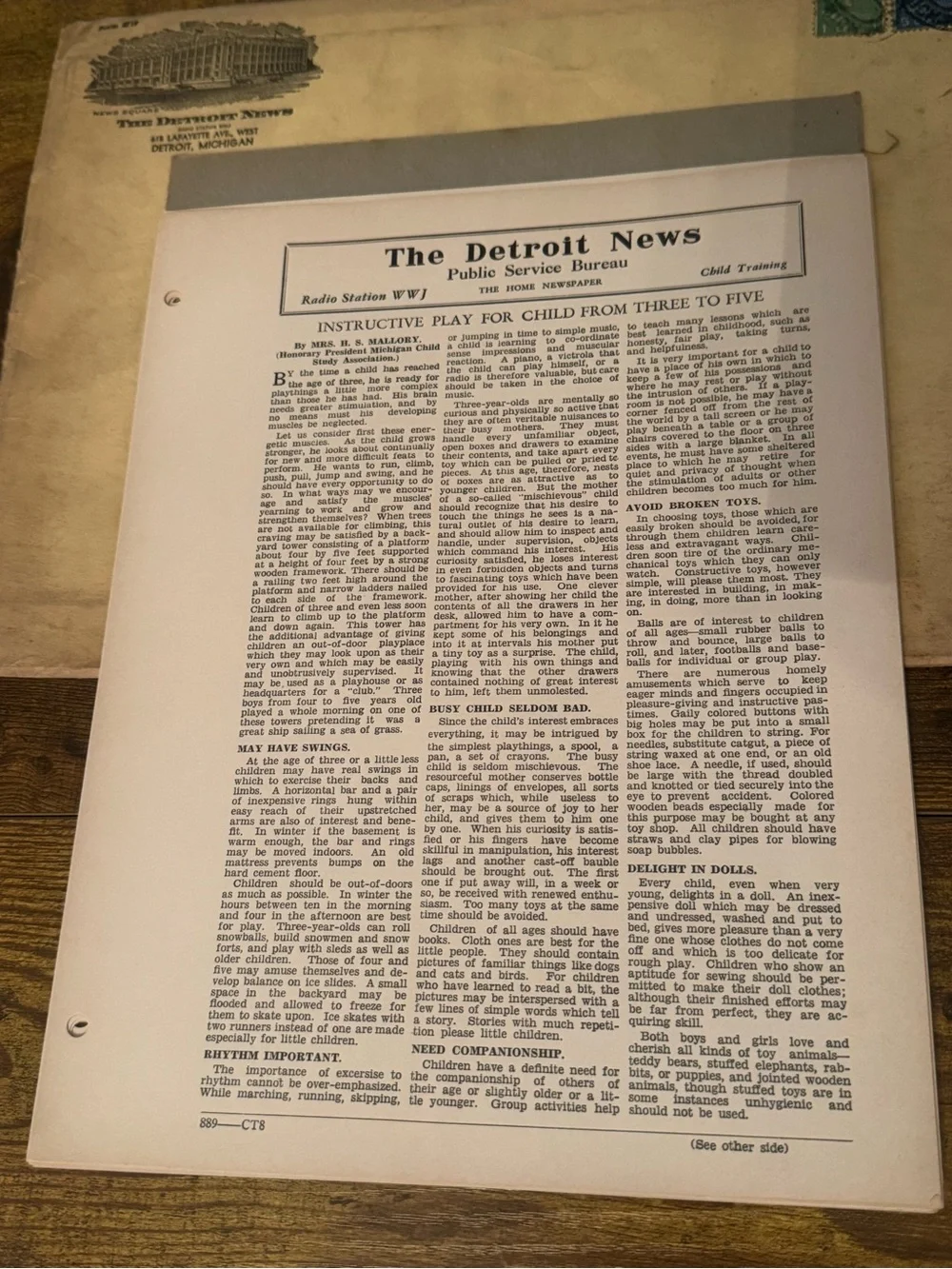 Vintage Detroit News Public Service Bureau Child Training Packet 16 Sheets WWJ‎